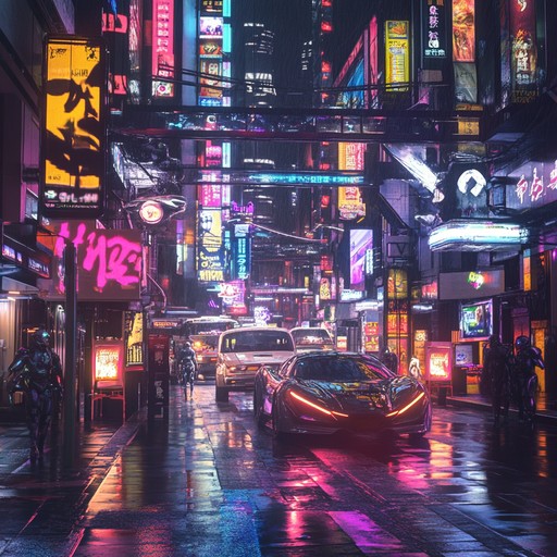 High octane track with pulsating synths and energetic rhythms, set in a neon lit urban landscape. Captures the electrifying vibe of cyberpunk aesthetics, perfect for edgy and futuristic soundscapes.