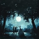 romantic dance under twinkling stars and moonlight reflections