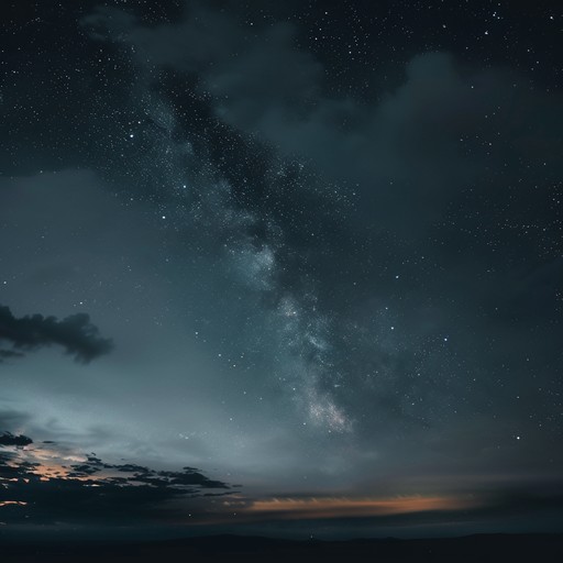 A seamless fusion of airy, ambient elements and forceful, chugging metal riffs paints a celestial dreamscape filled with otherworldly beauty and raw power, evoking a sense of journey through an enchanting night of dreams and nightmares.