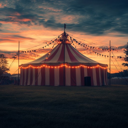 Revisiting the grandeur of a vintage circus evening, where each note mirrors the aerial twists and playful jests, evoking a sense of both wonder and eerie tranquility as dusk falls on the tents.