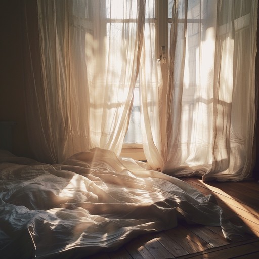 Create an instrumental piece that embodies a lazy, sunny morning in a cozy bedroom. Utilize gentle guitar strums and lush synth pads to evoke tranquility. Accentuate with delicate percussion to maintain a steady, calming rhythm.