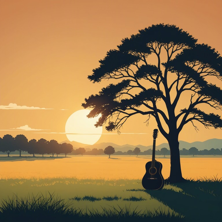 Imagine standing on a tranquil plain, the setting sun casting long shadows, and a soft melody playing on an acoustic guitar fills the air, invoking deep emotions connected with the heartland of america.