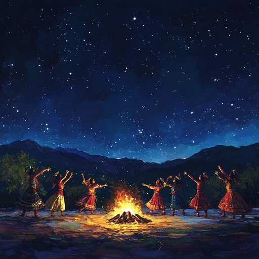 This instrumental piece captures the essence of an ecstatic celebration deep within a tribal community. Vibrant percussive rhythms intertwine with soaring flute melodies, creating a euphoric atmosphere that evokes images of dance and unity under the stars. The song weaves together traditional ethnic sounds with modern production, transporting listeners to a world where ancient and contemporary elements blend seamlessly.