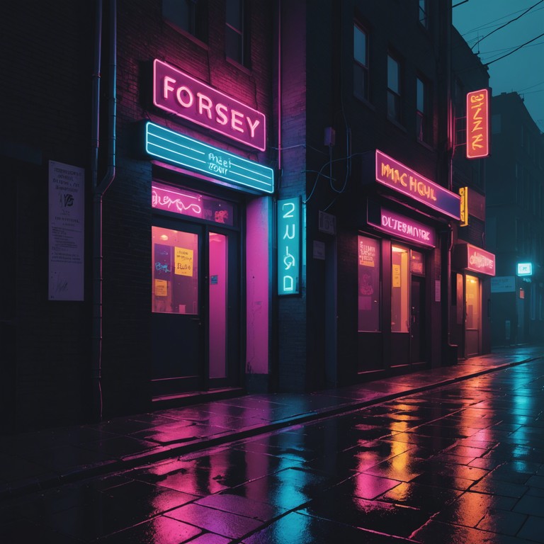 Create an intense, vibrant soundscape that resembles the hustling, neon lit streets of a cyberpunk city, underscored by dark, thrumming rhythms.