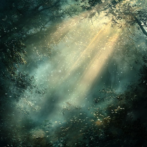 Delicate harp strums and subtle forest ambient noises paint a serene and magical picture, as though walking through an enchanted woodland bathed in soft, golden light.