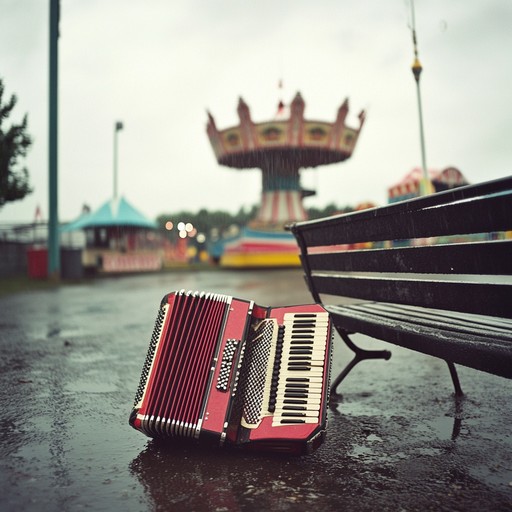 An accordion spins a tearful waltz in this unique polka composition, blending traditional upbeat rhythms with a sorrowful and reflective tone, evoking images of lost love and wistful memories.