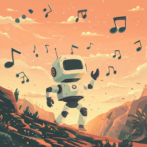 An instrumental piece that combines mechanical robotic elements with soft, calming melodies to create a soothing and whimsical atmosphere.