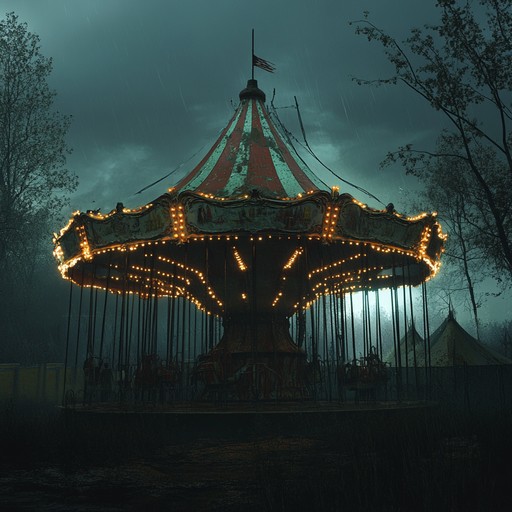 Enter the realm of the unnerving carnival, where the carousel spins with a malevolent force, and music twists into haunting, sinister echoes. This dark cabaret atmosphere captures the essence of a truly menacing carnival night