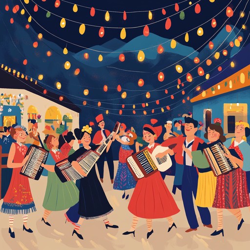 An upbeat and energetic instrumental polka that captures the spirit of celebration, uniting people through lively accordion melodies and brisk rhythms, evoking images of joyful dancing in a festive gathering.