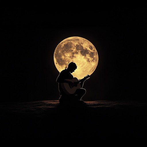 Picture a solitary soul strumming gently under the moonlit sky, serenading the night with melodies of love and longing. The soothing strums of the acoustic guitar evoke emotions of yearning, crafting an intimate atmosphere where every note feels like a whispered confession of unrequited love. The music sways gently, creating a heartwarming and tender ambiance, perfect for moments of reflection and romance.