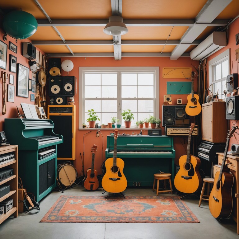 A unique blend of whimsical tones and energetic garage style creates a playful but edgy atmosphere. The track features an array of unexpected twists with quirky sound effects, capturing the essence of a creative burst in an old fashioned workshop setting.