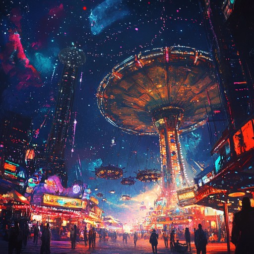 Imagine a bustling intergalactic carnival with colorful lights, bizarre attractions, and lively festivities. This track captures the essence of a cosmic carnival groove, blending eclectic sounds and rhythms to create an exciting and surreal musical journey. Featuring upbeat percussion, quirky electronic elements, and vibrant melodies, this instrumental invites listeners to dance and explore the wonders of an otherworldly carnival.