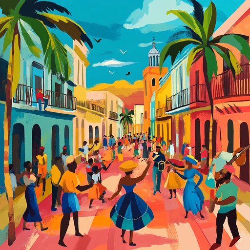 An upbeat and rhythmic track with infectious afro cuban salsa vibes, full of lively brass and driving percussions. Perfect for evoking the feeling of a dance festival in havana, bringing vibrant colors and joy to the listener.