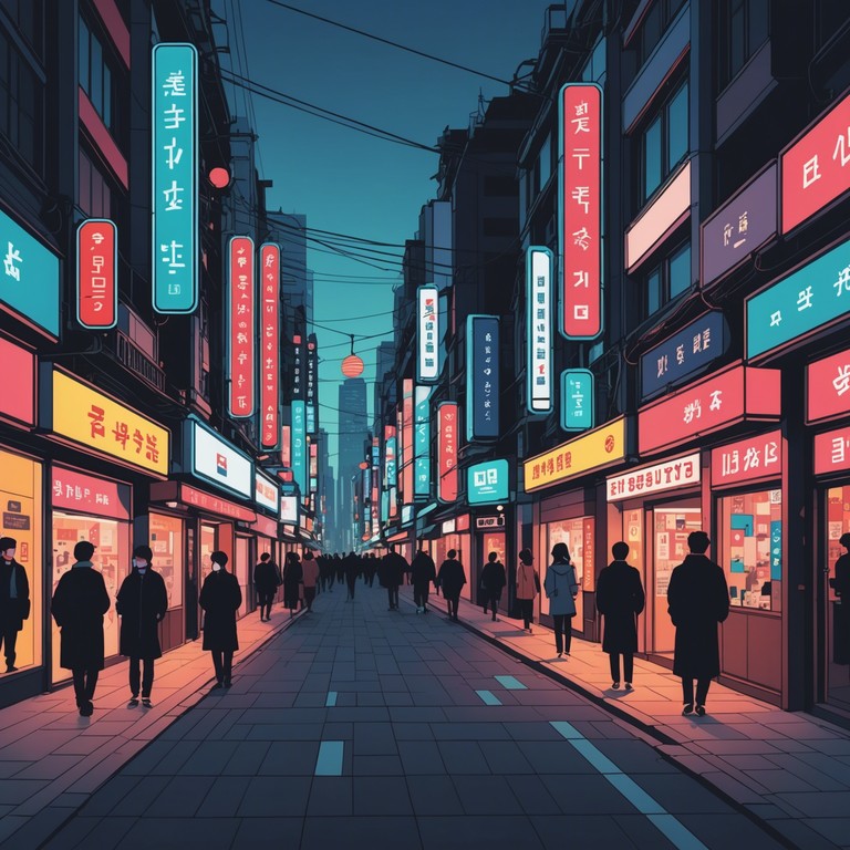 Echoes through myeongdong captures the soul of seoul through a sound that merges the ancient tones of the gayageum with the pulsating beats of modern k pop. This intricate soundscape serves as a bridge between the old and new, offering listeners a uniquely immersive and refined musical journey.