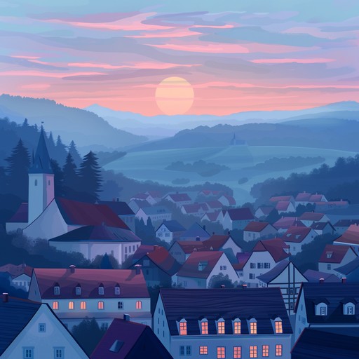 Imagine a bavarian sunset with flowing soft melodic lines and light rhythmic accompaniments, capturing a serene and nostalgic atmosphere.