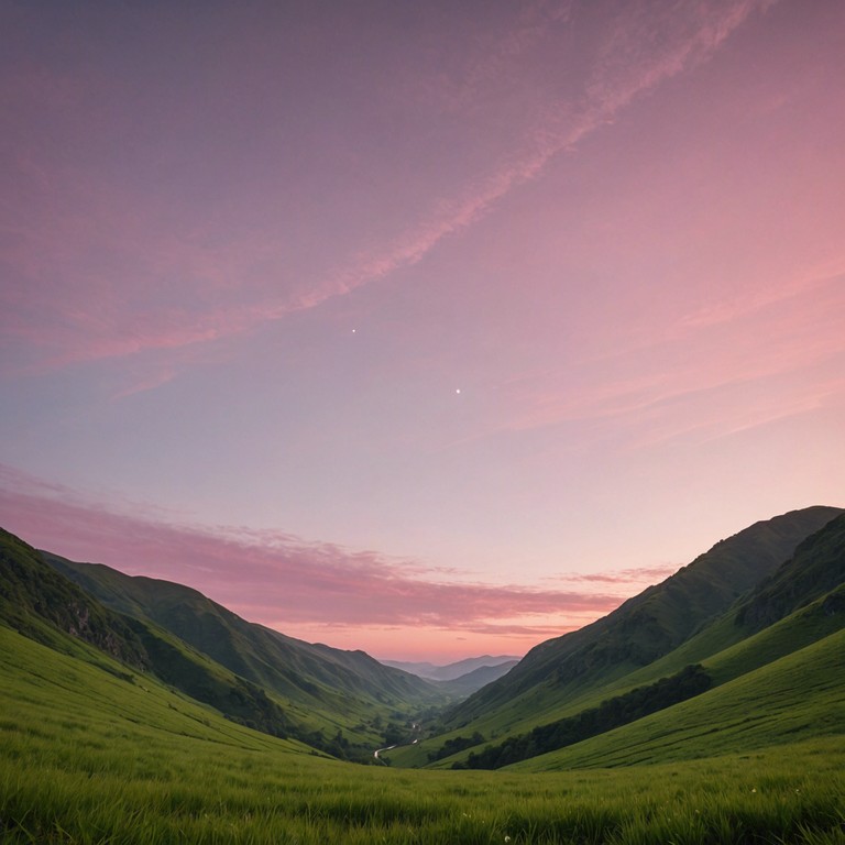 A musical story reflecting the ascent from shadowed, lush green vales to celestial peaks adorned with the first light of dawn, calling to the courageous spirit within each listener.