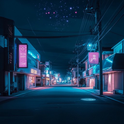 A tranquil instrumental track that blends ambient synth melodies with subtle electronic beats, evoking the calm of a futuristic metropolis bathed in neon lights under a starry sky