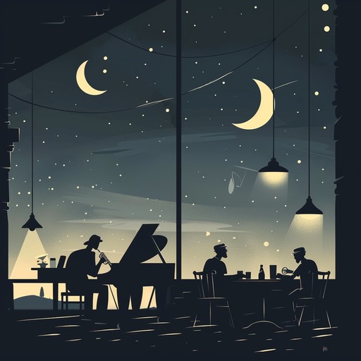 In a dimly lit jazz club, the scene is set with laid-back, intoxicating beats oozing from a seasoned saxophone. The mood is lazy and slightly inebriated, capturing the essence of a late-night rendezvous where the music gently sways the soul