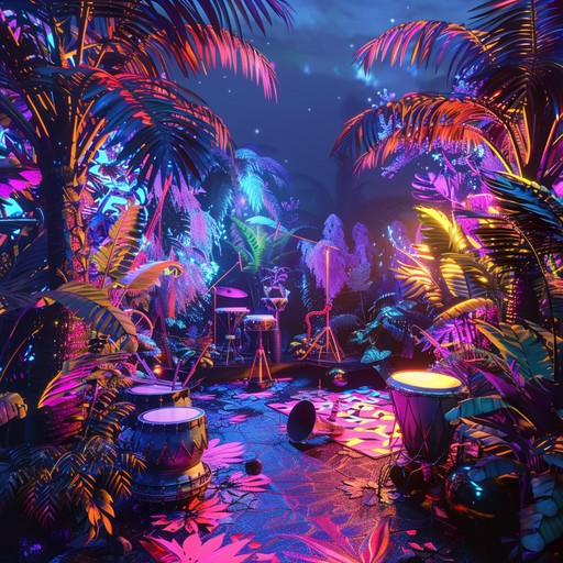 Immerse into an energetic fusion of tribal percussion and synthetic melodies, capturing the essence of a neon lit jungle journey. The dynamic progression blends high energy beats with mystical synths, creating an atmosphere that feels both ancient and futuristic.