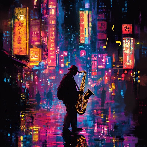 A spirited track that fuses energetic jazz saxophone with electronic beats, evoking the exhilarating atmosphere of a bustling city illuminated by neon lights. The music captures the essence of spirited emotions and nighttime adventures, inviting listeners to immerse themselves in the vibrancy of urban life after dark.