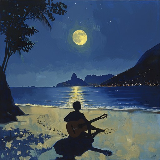 This instrumental samba evokes the deep, emotional yearning often associated with moonlit brazilian nights. The rhythm flows gracefully, carrying nuances of both joy and sadness, creating a captivating journey of the heart. The music sways gently, with intricate guitar melodies and smooth percussion, enveloping listeners in its warm embrace, filled with nostalgic reflections and passionate dreams.