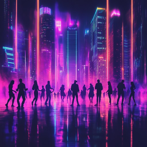 A high energy instrumental track that combines vibrant synth melodies with funky basslines and rhythmic beats, capturing the essence of a lively urban nightlife filled with neon lights and dancing crowds