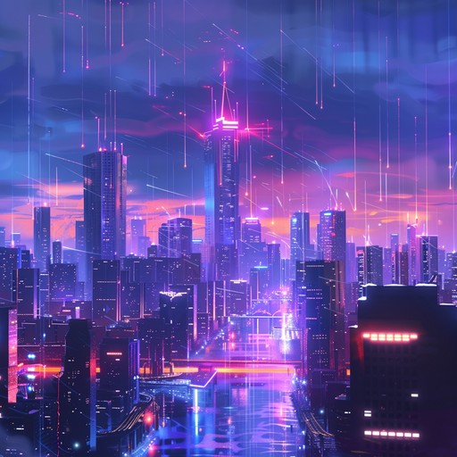 A soothing blend of lush synthesizers and gentle beats creates a serene cyberpunk soundscape perfect for relaxing and unwinding in a futuristic city setting.