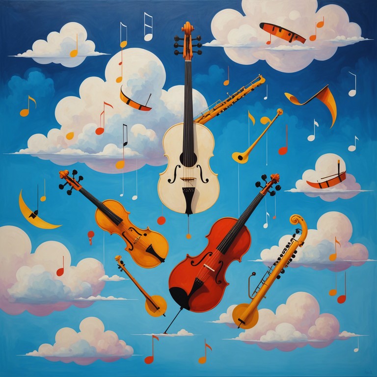 Imagine a fantasy carousel ride through a bright, surreal landscape. The electric guitar's harmonics evoke a sense of wonder, with playful dynamics enhancing the joyful, almost child like mood.