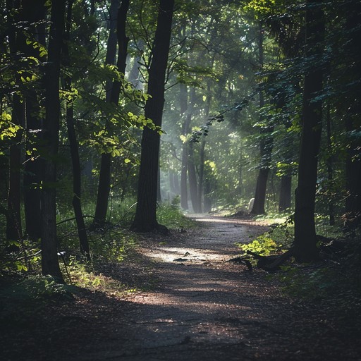 An acoustic guitar centric folk song evoking the tranquility of walking through a whispering forest, where nature's calmness intertwines with gentle harmonies to soothe the listener's soul. Layers of natural ambience further enrich this serene and introspective composition.