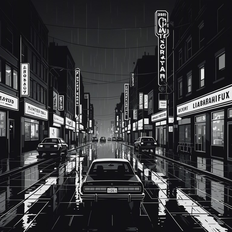 This track features an evocative blend of dark jazz elements and pulsating electro rhythms that create a soundscape reminiscent of the gritty, neon lit streets at midnight. The moody saxophone leads intertwine with synthesized beats to depict the urban hustle and the whispers of the city night.