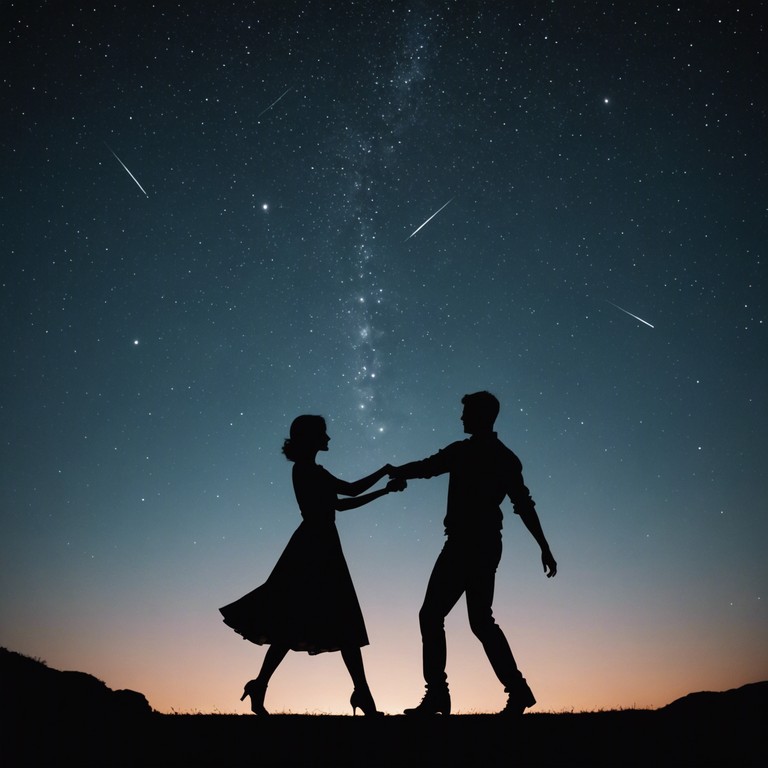 Imagine a romantic evening where the cool breeze caresses your face, and the stars seem to dance to the rhythm of soft, enchanting swing music. This track features a sensual guitar melody that sweeps you into a night of elegance and charm, perfect for a loving, intimate moment under the open sky.