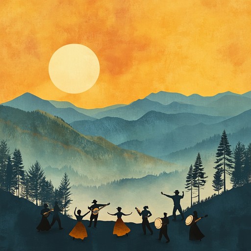 An energetic bluegrass instrumental that captures the vibrant and joyful atmosphere of life in the appalachian mountains, with lively banjo picking, swift fiddle melodies, and foot stomping rhythms, evoking images of sunny days and communal gatherings.