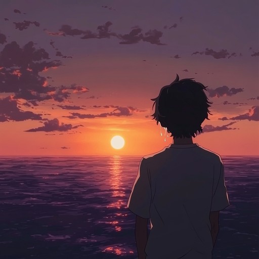 A deeply moving piano and string composition that takes listeners through a heartfelt farewell scene featuring anime characters against a stunning sunset, eliciting feelings of bittersweet nostalgia and poignant longing.