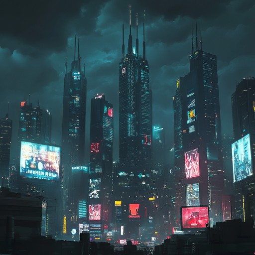 An instrumental track that embodies the spirit of a futuristic metropolis awakening, blending powerful synthetic melodies with pulsating rhythms to evoke a sense of determination and rebellion in a cybernetic world.