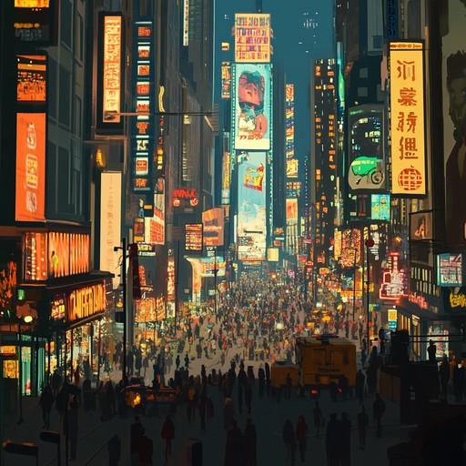 In this track, the vibrant energy of summer nights is captured through a blend of classic disco rhythms and funky bass lines. The essence of a bustling city's nightlife is translated into sound, bustling with the lively chatter of party goers and the shimmer of streetlights. This composition is meant to evoke the sensation of warmth and excitement that comes from evening adventures in urban landscapes during the hottest season.