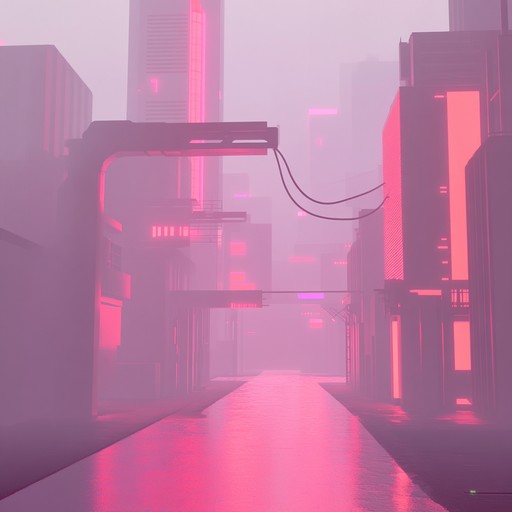 An instrumental track blending peaceful synth tones with subtle cyberpunk elements, evoking a serene moment amidst a neon lit metropolis at dawn.