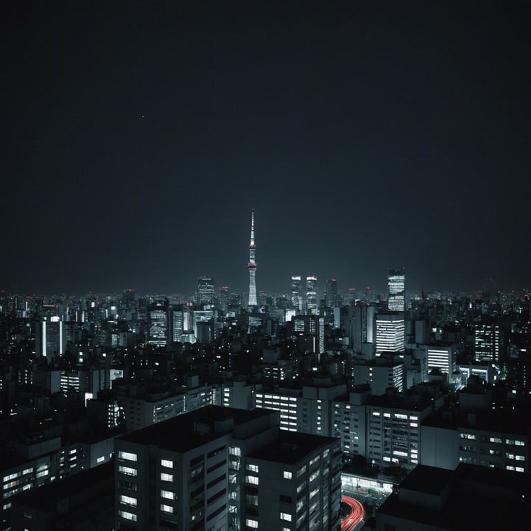 A sophisticated j pop instrumental track featuring an elegant blend of modern and traditional sounds evoking the ambiance of a serene tokyo night. The track uses melodic sequences that reflect the high energy life juxtaposed with the calmness of midnight, creating a unique emotional journey.