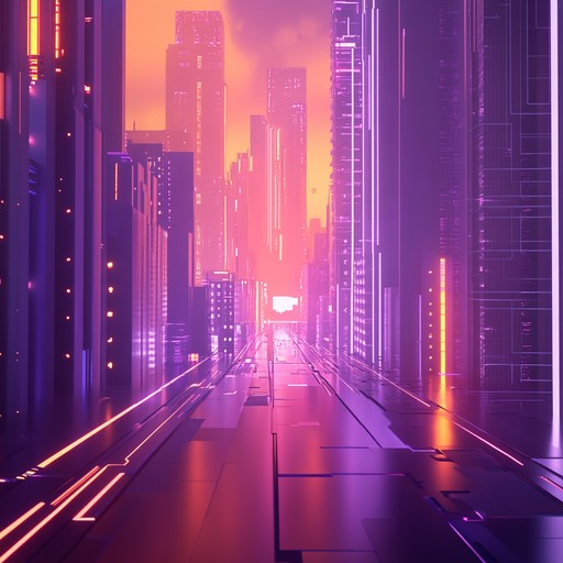 Envision a cyberpunk cityscape illuminated by pulsating neon lights, where energetic beats and lush synth waves create a futuristic, cosmic atmosphere. The bass drops are powerful, evoking the sense of an interstellar journey through a high tech utopia.