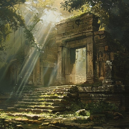 A bamboo flute resounds through an abandoned temple, evoking memories of lost civilizations and heartfelt longing, blending atmospheric sounds with ethnic melodies for a haunting effect.