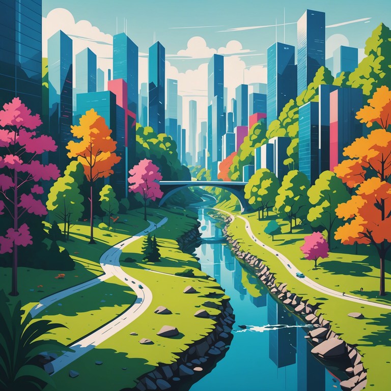 Imagine the first light of day rising over a landscape of high tech cities mingled with lush, natural scenery. This track combines electronic elements representing the technological aspect and acoustic instruments depicting the natural world, crafted to evoke a sense of renewal and optimism.