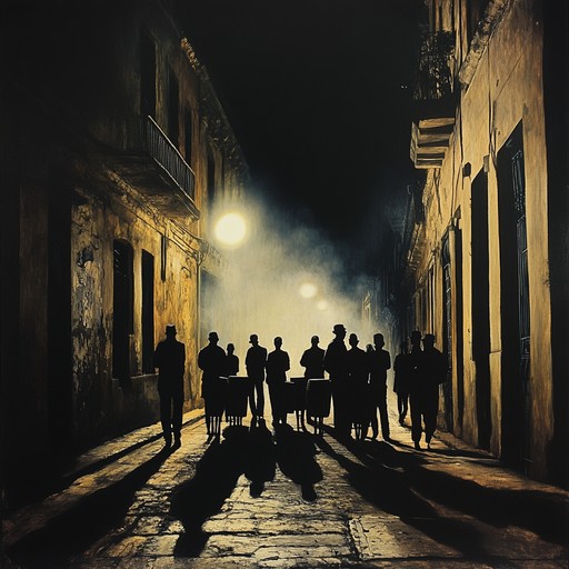 An instrumental composition featuring haunting afro cuban rhythms, capturing the essence of spirits roaming the night time streets of havana. The piece blends traditional cuban percussion with eerie melodies, invoking a sense of mystery and the supernatural.