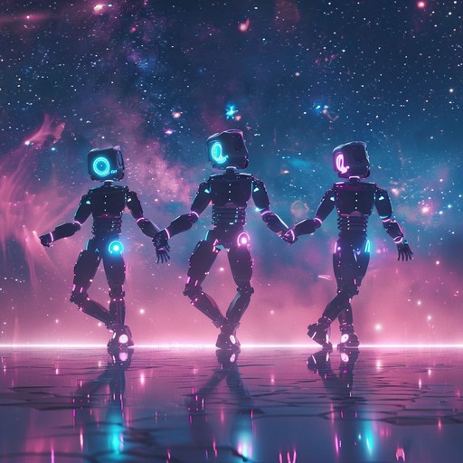 An eclectic mix of futuristic sounds and robotic beats, set against an ethereal backdrop of cosmic frequencies. This instrumental piece ushers you into a surreal party where robots and celestial entities groove together under the stars.