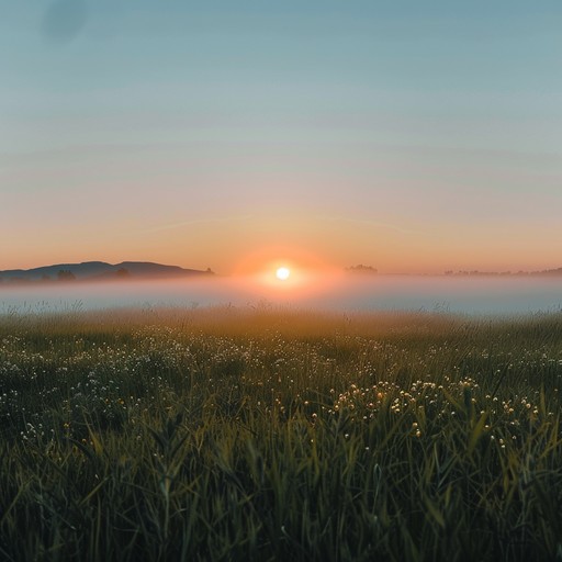 A gentle, soothing instrumental piece that evokes the beauty and tranquility of a pastoral meadow at sunrise. The soft, warm glow of the rising sun illuminates the lush green grass, wildflowers, and a gentle stream flowing through the landscape. Birds chirp melodiously, welcoming the new day, as a light breeze rustles the leaves of nearby trees.