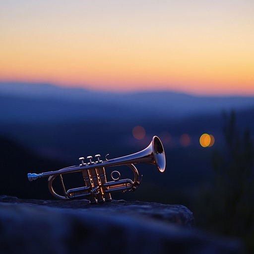 As twilight embraces the landscape, a soft trumpet serenade unfolds, marking the transition from day to night with melodic whispers that resonate with the fading light. This music serves as a gentle farewell to the day, caressing the listener into the comfort of the evening.