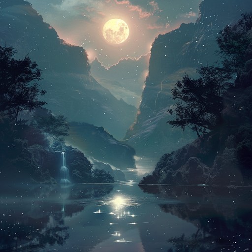 In a hidden valley, under the moon's soft glow, celestial harmonies unfold, drawing the listener into a serene, magical dreamscape where every note brings deeper calm and uplifting bliss. This music sweeps you away to another realm, providing an escape to a tranquil, starlit world.