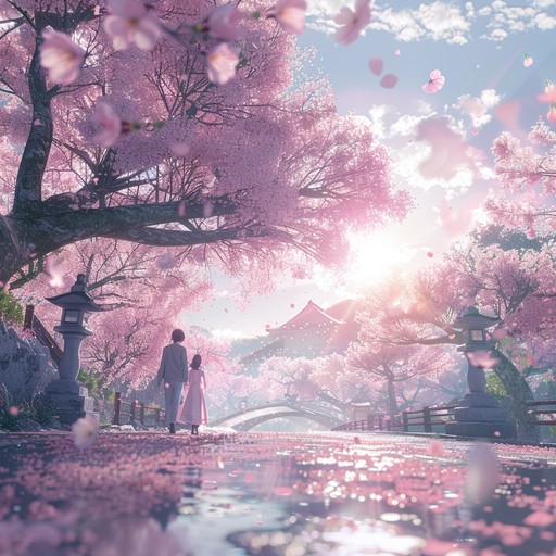 A serene instrumental capturing the essence of cherry blossoms in an anime. It softly portrays fleeting moments of romance and peace, as if watching petals drift gently to the ground, leaving a lasting impression of tranquility and tenderness on the listener.