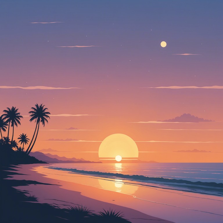 Imagine lounging by an ocean view as the evening sky turns brilliant hues of orange and pink, while soft, rhythmic beats from an electric piano encapsulate the tranquil vibe, perfect for a serene evening.