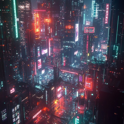 A captivating journey through futuristic cityscapes with pulsing rhythms, jazzy improvisations, and lush synthesizer textures, creating an avant garde soundscape that juxtaposes tradition and innovation, painting a vibrant picture of a high tech urban world.