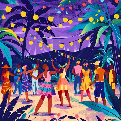 The lively beats of brass instruments and percussion create an irresistible urge to dance as the sun sets over a tropical beach, bringing life to the night with infectious mambo rhythms.