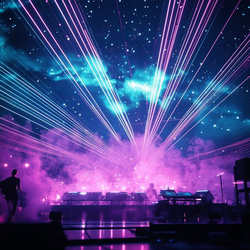 Imagine a futuristic carnival in space, where shimmering lights and holograms create an electrifying atmosphere. The key instrument, a mesmerizing synthesizer, leads the way with pulsating beats and dramatic drops, transporting you to a cosmic dancefloor full of euphoria and energy. This track beautifully blends ecstatic future bass with explosive rises and falls, perfect for an out of this world party playlist.